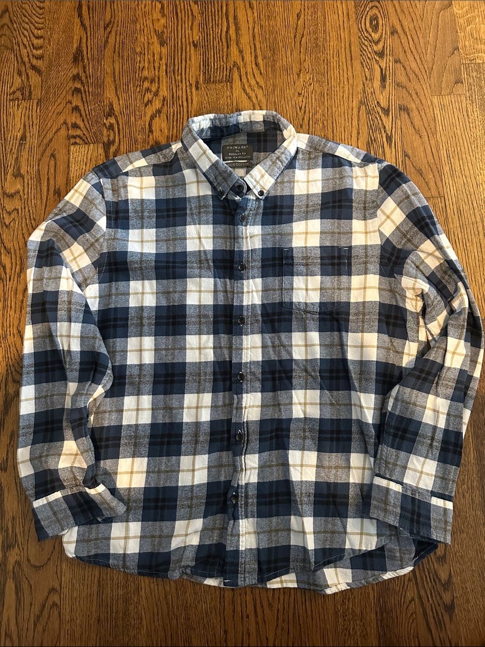 Primark Men's Plaid Button-Down Shirt in Blue & White